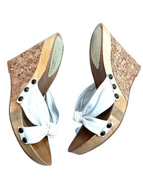 Jessica Simpson White Leather Knot Platform Wedge Sandals 8